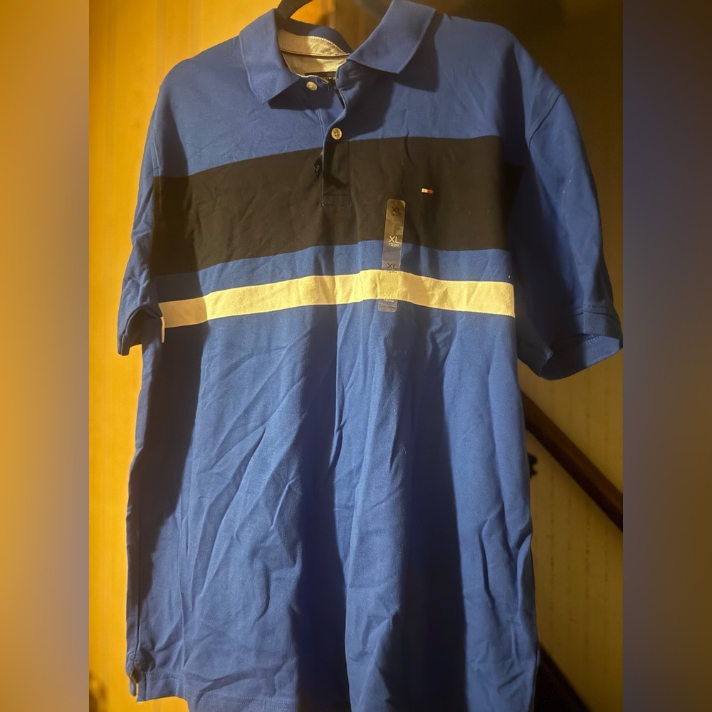 Tommy Hilfiger Blue and Black Custom Fit Polo
